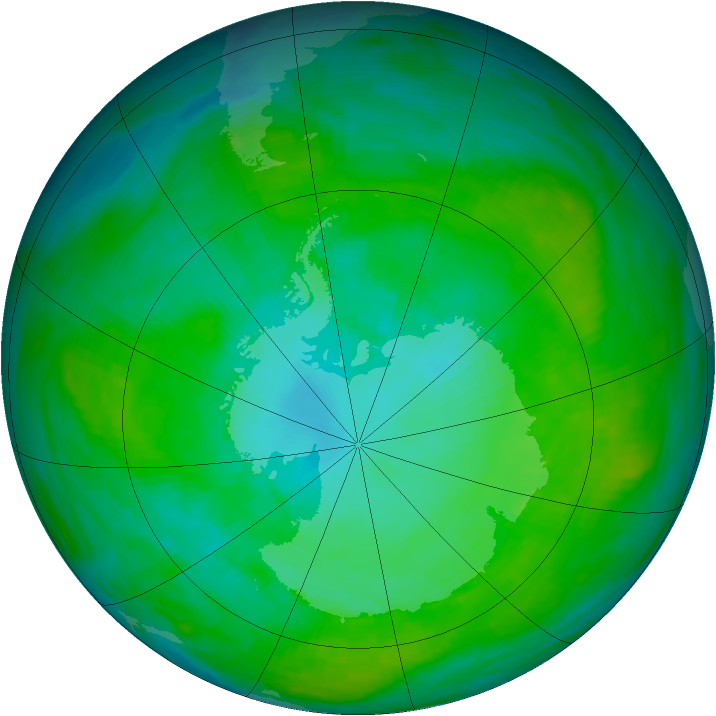 Antarctic ozone map for 13 January 1992